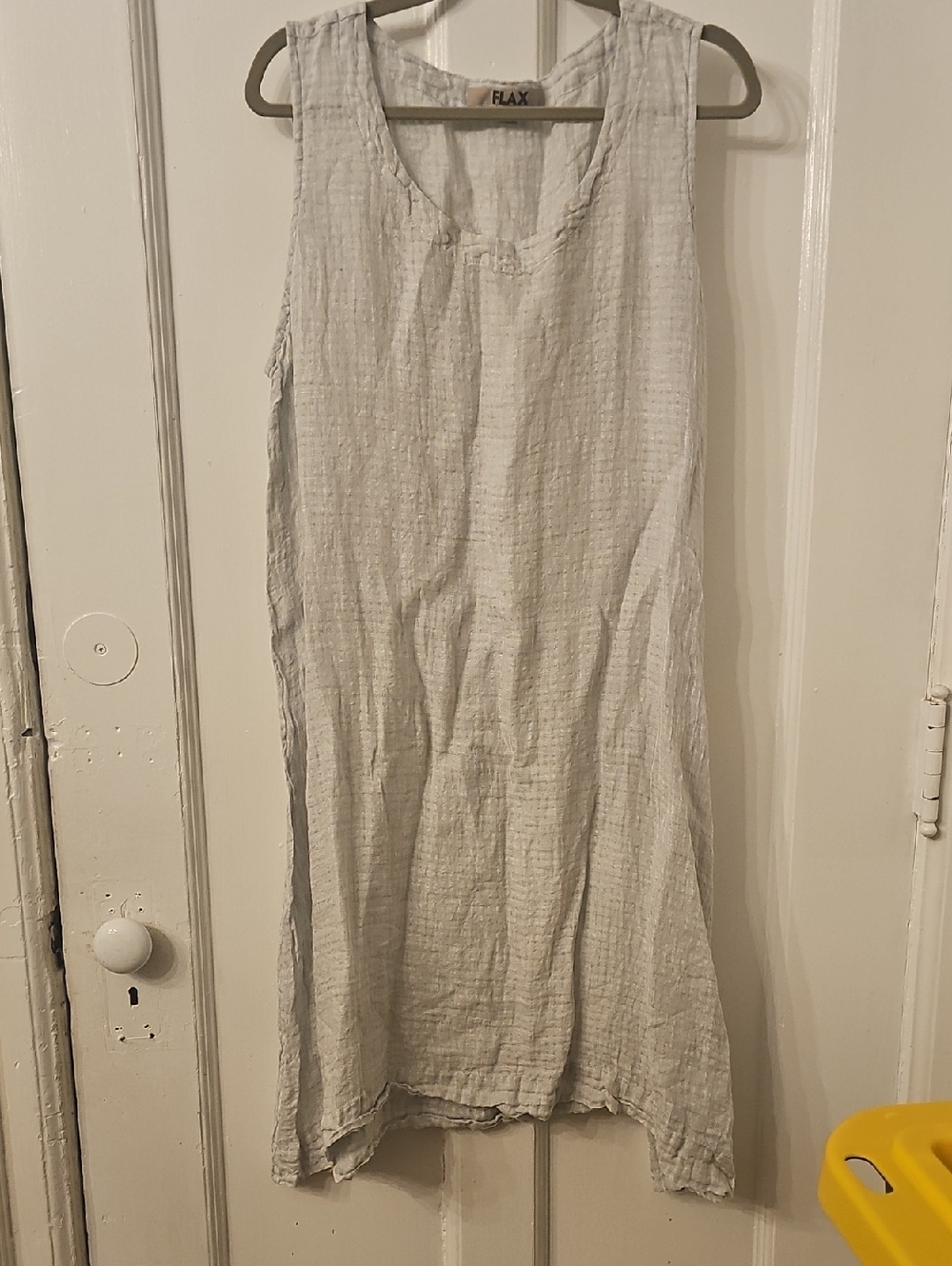 FLAX Lightweight Textured Sleeveless Linen Dress in Light Gray Large